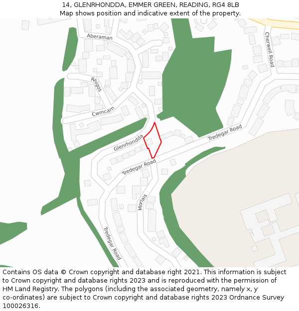 14, GLENRHONDDA, EMMER GREEN, READING, RG4 8LB: Location map and indicative extent of plot