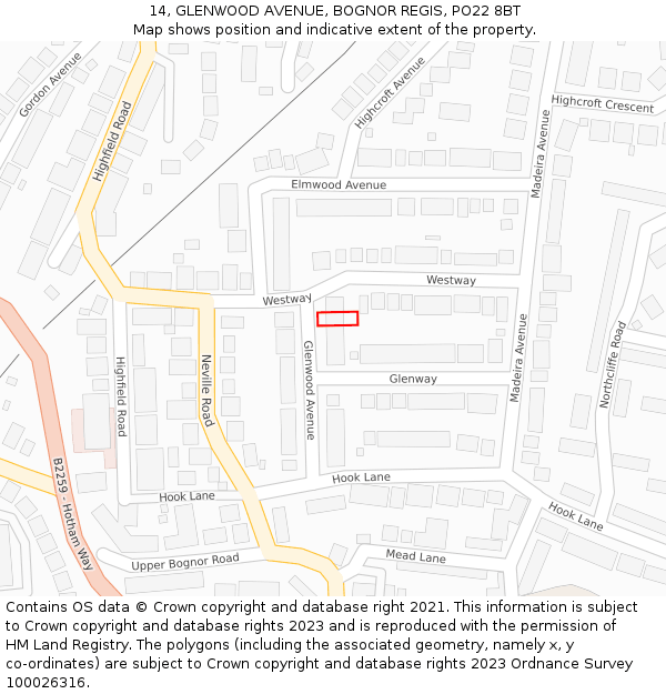 14, GLENWOOD AVENUE, BOGNOR REGIS, PO22 8BT: Location map and indicative extent of plot