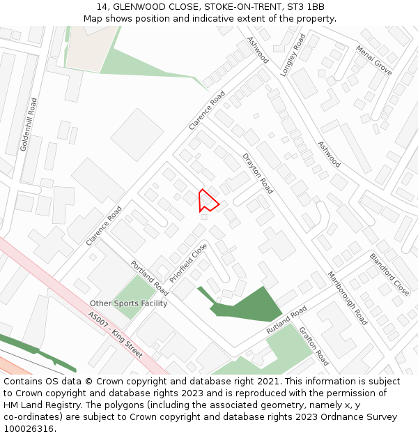 14, GLENWOOD CLOSE, STOKE-ON-TRENT, ST3 1BB: Location map and indicative extent of plot