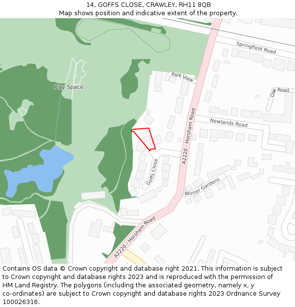 14, GOFFS CLOSE, CRAWLEY, RH11 8QB: Location map and indicative extent of plot