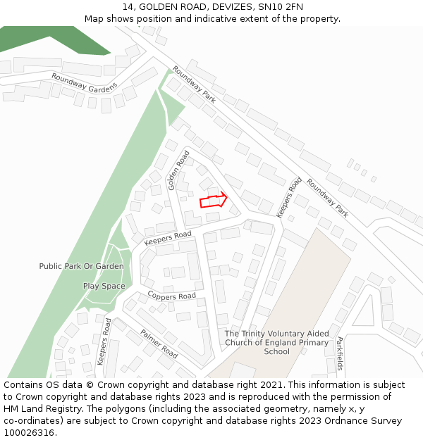 14, GOLDEN ROAD, DEVIZES, SN10 2FN: Location map and indicative extent of plot