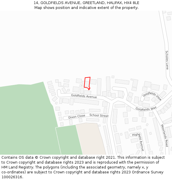 14, GOLDFIELDS AVENUE, GREETLAND, HALIFAX, HX4 8LE: Location map and indicative extent of plot