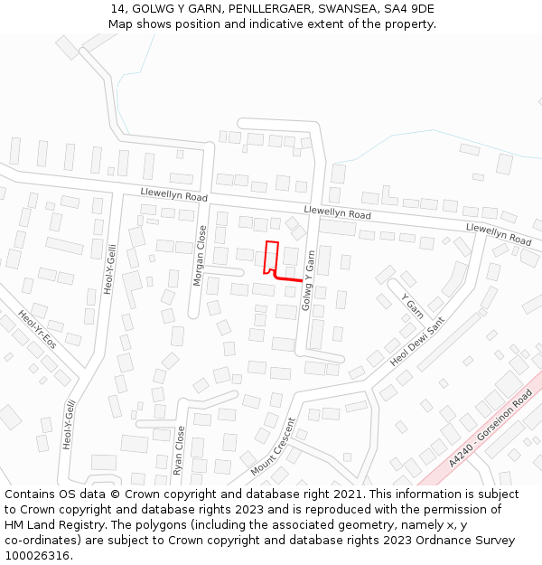 14, GOLWG Y GARN, PENLLERGAER, SWANSEA, SA4 9DE: Location map and indicative extent of plot