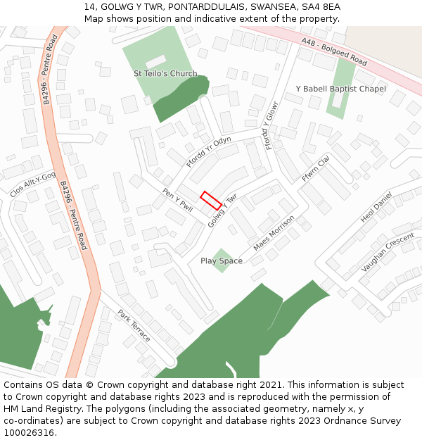 14, GOLWG Y TWR, PONTARDDULAIS, SWANSEA, SA4 8EA: Location map and indicative extent of plot