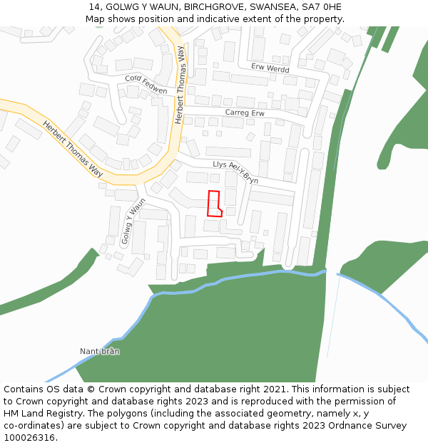 14, GOLWG Y WAUN, BIRCHGROVE, SWANSEA, SA7 0HE: Location map and indicative extent of plot