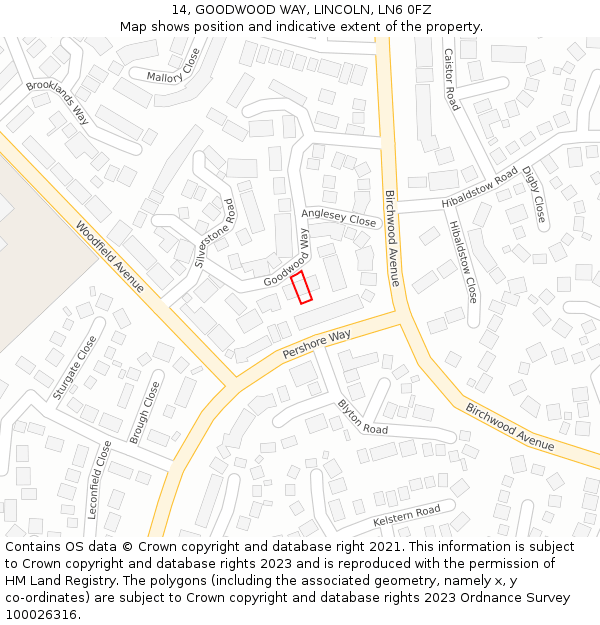 14, GOODWOOD WAY, LINCOLN, LN6 0FZ: Location map and indicative extent of plot
