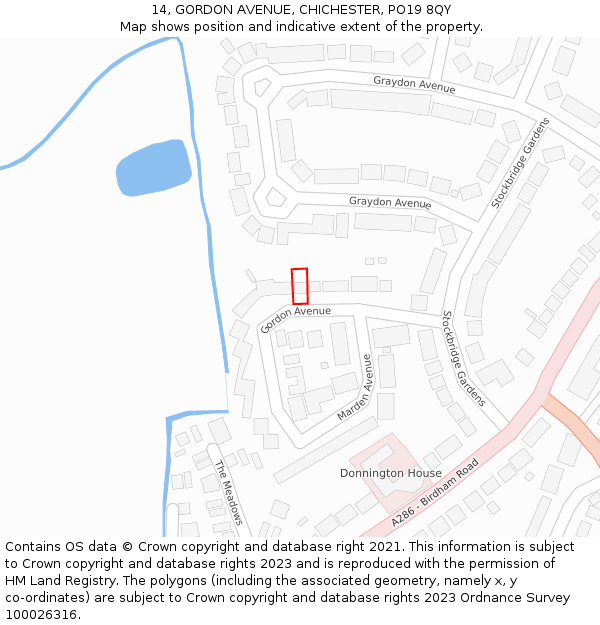 14, GORDON AVENUE, CHICHESTER, PO19 8QY: Location map and indicative extent of plot