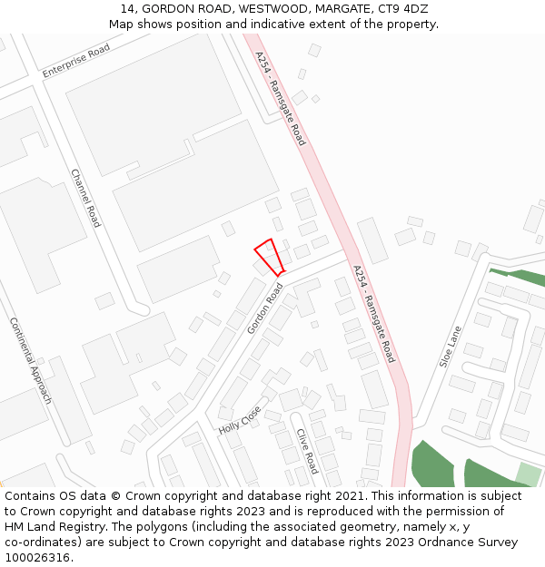 14, GORDON ROAD, WESTWOOD, MARGATE, CT9 4DZ: Location map and indicative extent of plot