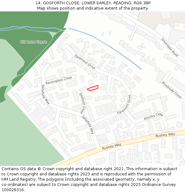 14, GOSFORTH CLOSE, LOWER EARLEY, READING, RG6 3BP: Location map and indicative extent of plot