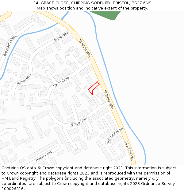 14, GRACE CLOSE, CHIPPING SODBURY, BRISTOL, BS37 6NS: Location map and indicative extent of plot