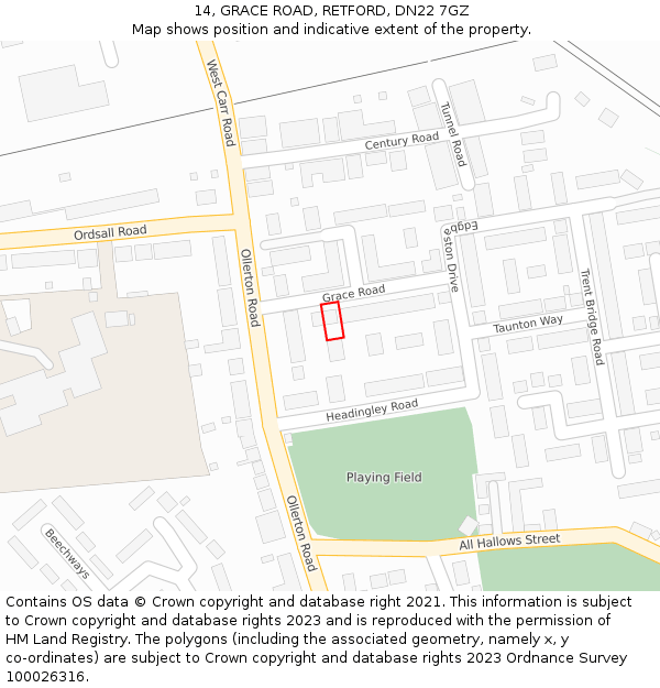 14, GRACE ROAD, RETFORD, DN22 7GZ: Location map and indicative extent of plot