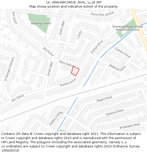 14, GRAHAM DRIVE, RHYL, LL18 3RT: Location map and indicative extent of plot