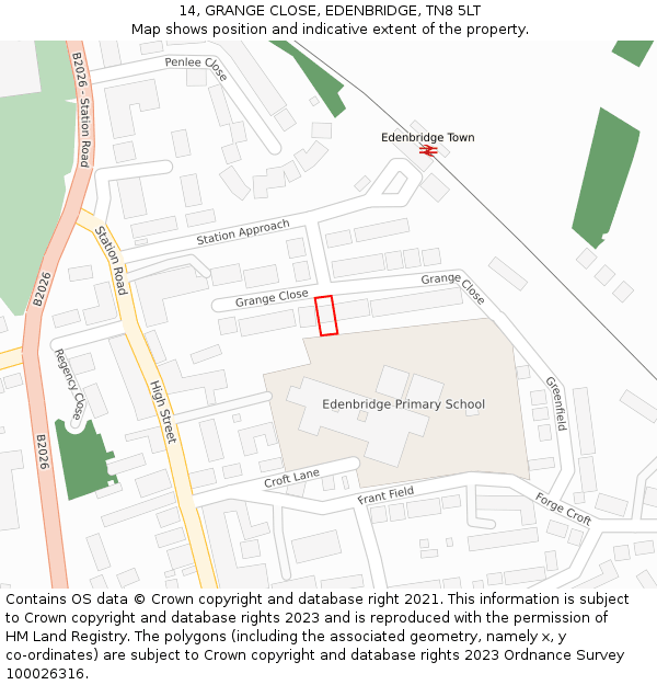 14, GRANGE CLOSE, EDENBRIDGE, TN8 5LT: Location map and indicative extent of plot