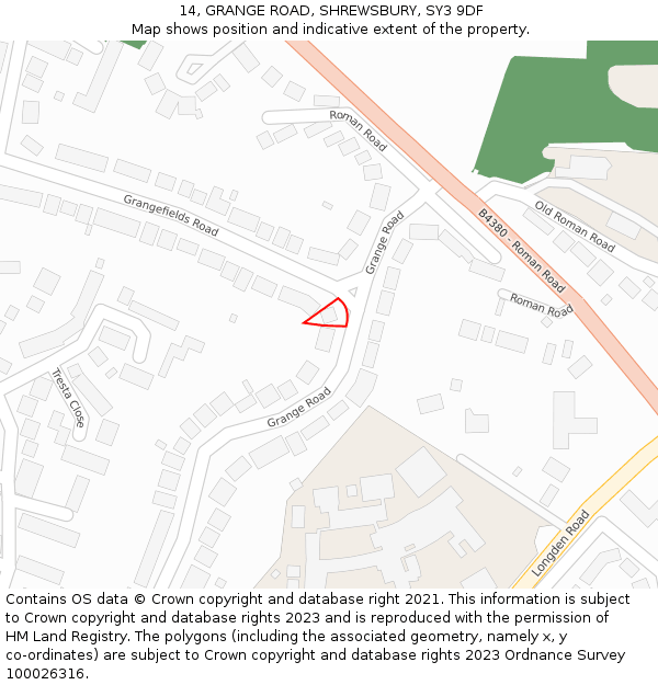 14, GRANGE ROAD, SHREWSBURY, SY3 9DF: Location map and indicative extent of plot