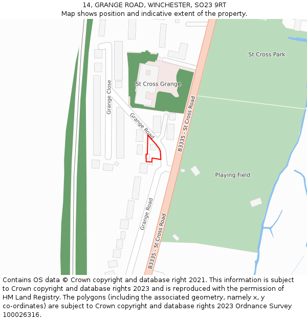 14, GRANGE ROAD, WINCHESTER, SO23 9RT: Location map and indicative extent of plot