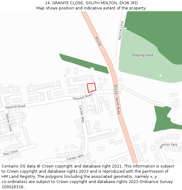 14, GRANITE CLOSE, SOUTH MOLTON, EX36 3FD: Location map and indicative extent of plot