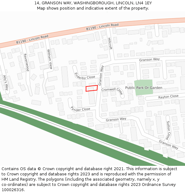 14, GRANSON WAY, WASHINGBOROUGH, LINCOLN, LN4 1EY: Location map and indicative extent of plot