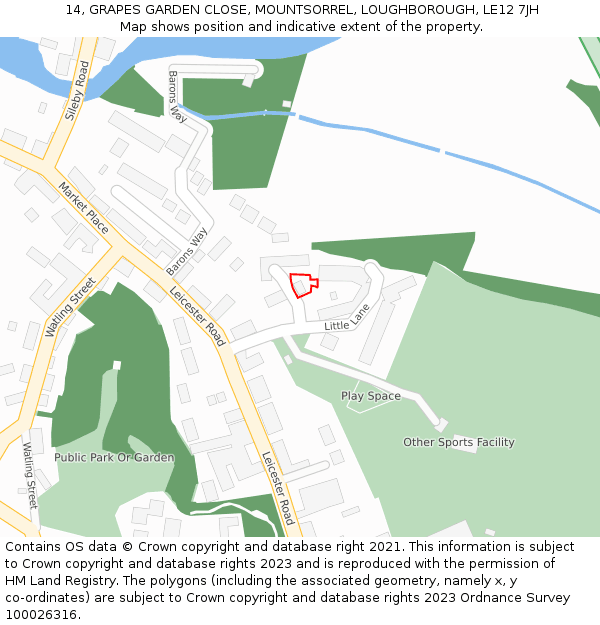 14, GRAPES GARDEN CLOSE, MOUNTSORREL, LOUGHBOROUGH, LE12 7JH: Location map and indicative extent of plot