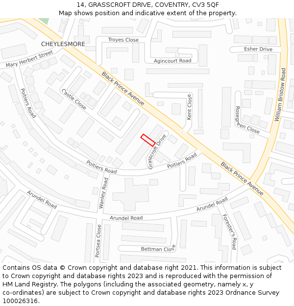 14, GRASSCROFT DRIVE, COVENTRY, CV3 5QF: Location map and indicative extent of plot