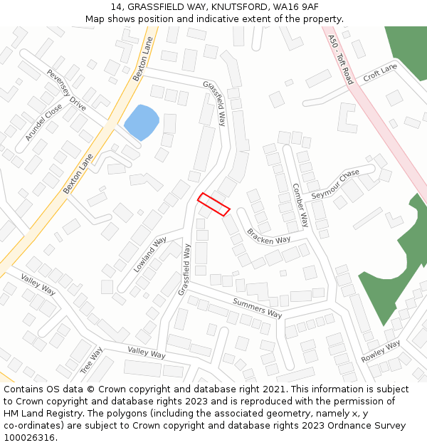 14, GRASSFIELD WAY, KNUTSFORD, WA16 9AF: Location map and indicative extent of plot