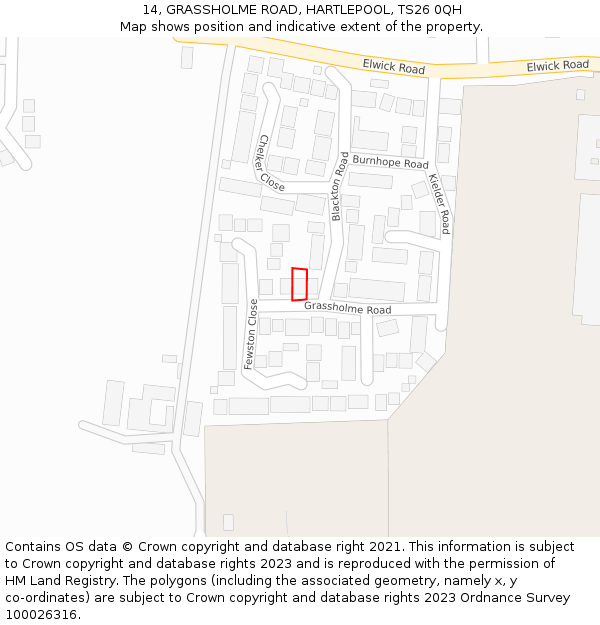 14, GRASSHOLME ROAD, HARTLEPOOL, TS26 0QH: Location map and indicative extent of plot