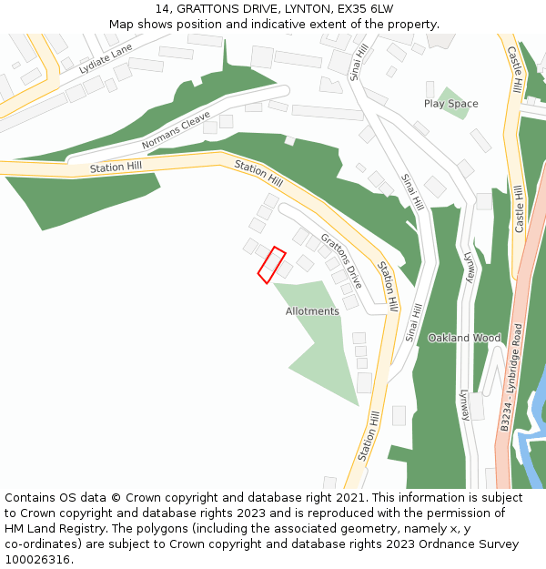 14, GRATTONS DRIVE, LYNTON, EX35 6LW: Location map and indicative extent of plot