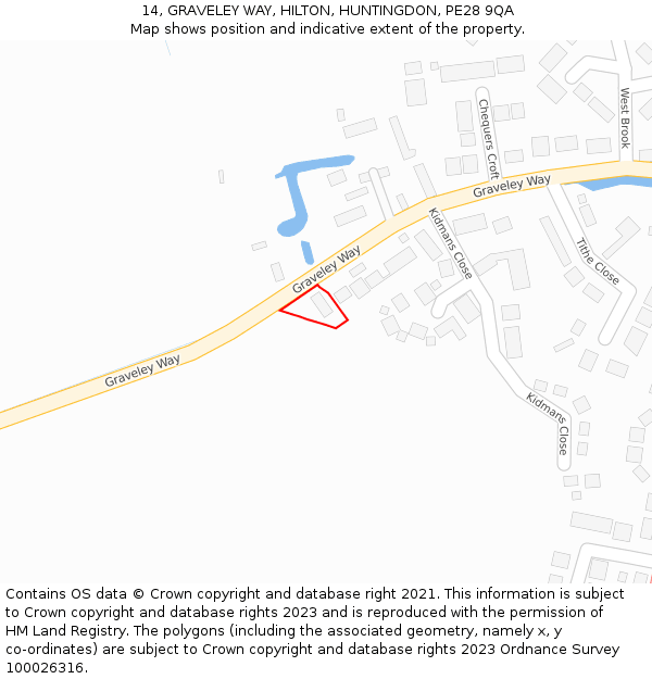 14, GRAVELEY WAY, HILTON, HUNTINGDON, PE28 9QA: Location map and indicative extent of plot