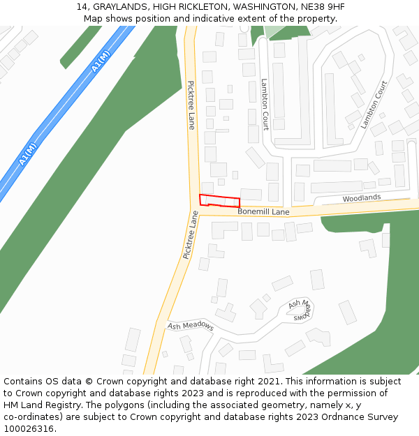 14, GRAYLANDS, HIGH RICKLETON, WASHINGTON, NE38 9HF: Location map and indicative extent of plot