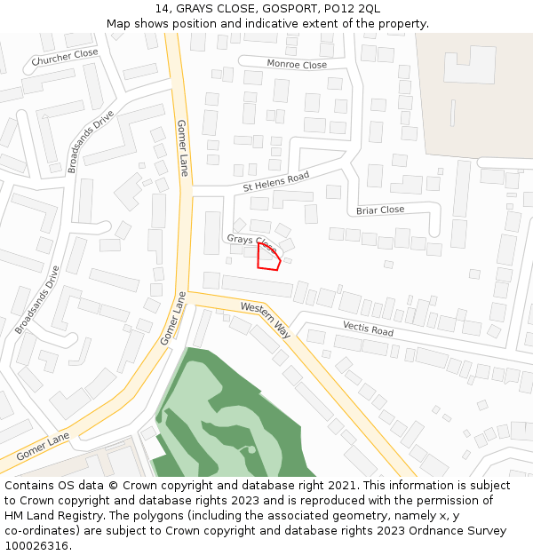 14, GRAYS CLOSE, GOSPORT, PO12 2QL: Location map and indicative extent of plot