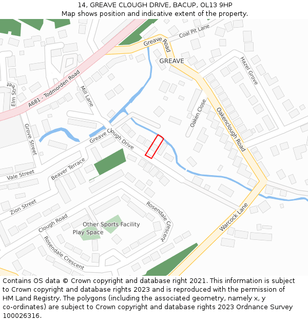 14, GREAVE CLOUGH DRIVE, BACUP, OL13 9HP: Location map and indicative extent of plot