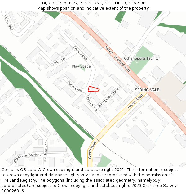 14, GREEN ACRES, PENISTONE, SHEFFIELD, S36 6DB: Location map and indicative extent of plot