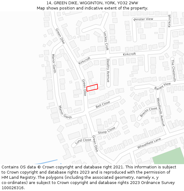 14, GREEN DIKE, WIGGINTON, YORK, YO32 2WW: Location map and indicative extent of plot