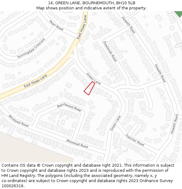 14, GREEN LANE, BOURNEMOUTH, BH10 5LB: Location map and indicative extent of plot