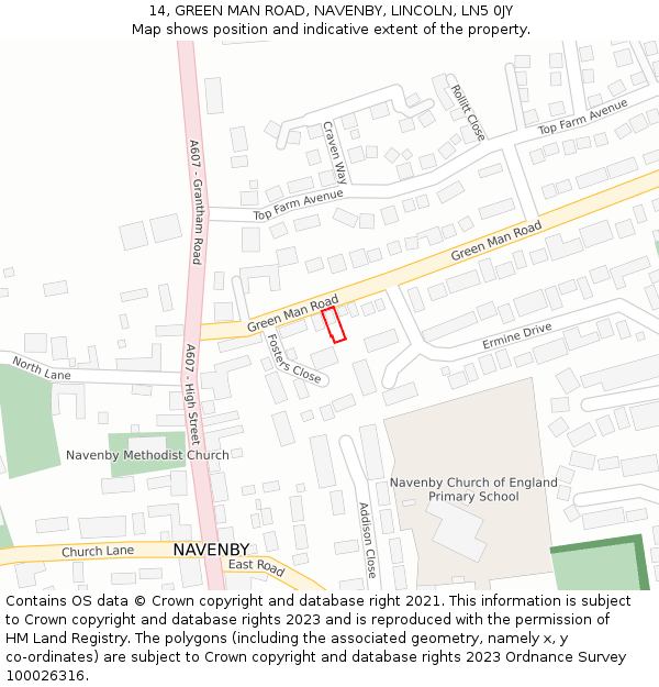 14, GREEN MAN ROAD, NAVENBY, LINCOLN, LN5 0JY: Location map and indicative extent of plot