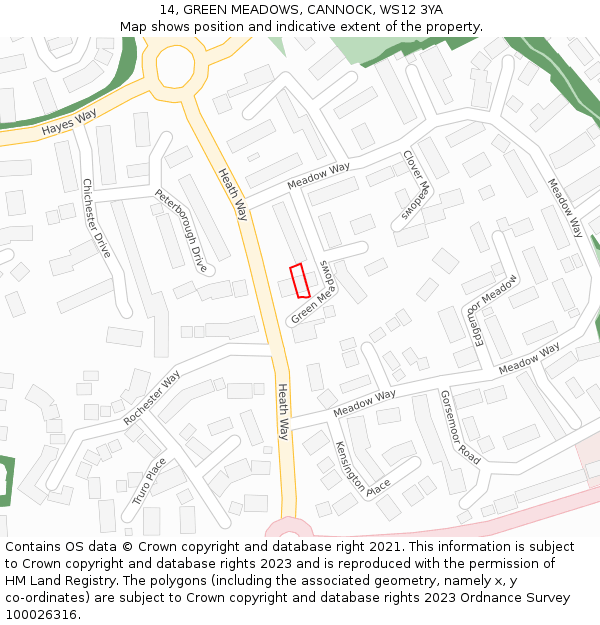 14, GREEN MEADOWS, CANNOCK, WS12 3YA: Location map and indicative extent of plot