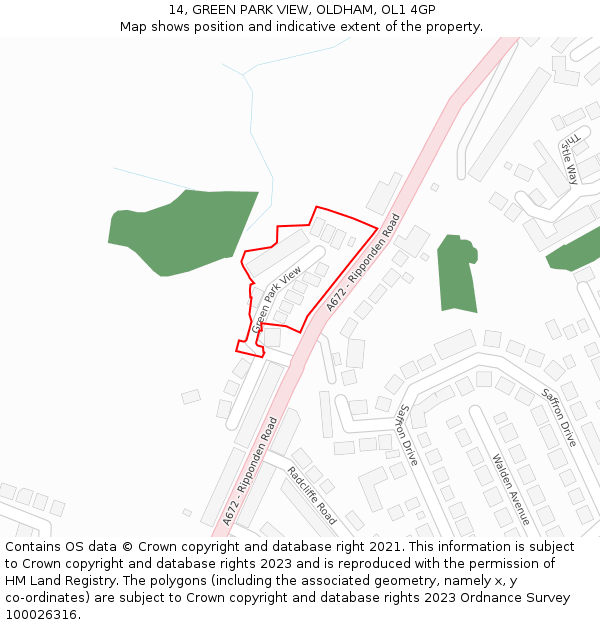 14, GREEN PARK VIEW, OLDHAM, OL1 4GP: Location map and indicative extent of plot