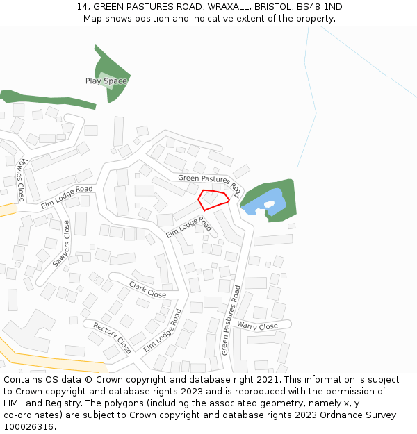 14, GREEN PASTURES ROAD, WRAXALL, BRISTOL, BS48 1ND: Location map and indicative extent of plot