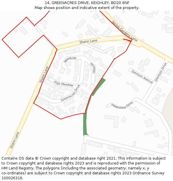 14, GREENACRES DRIVE, KEIGHLEY, BD20 6NF: Location map and indicative extent of plot