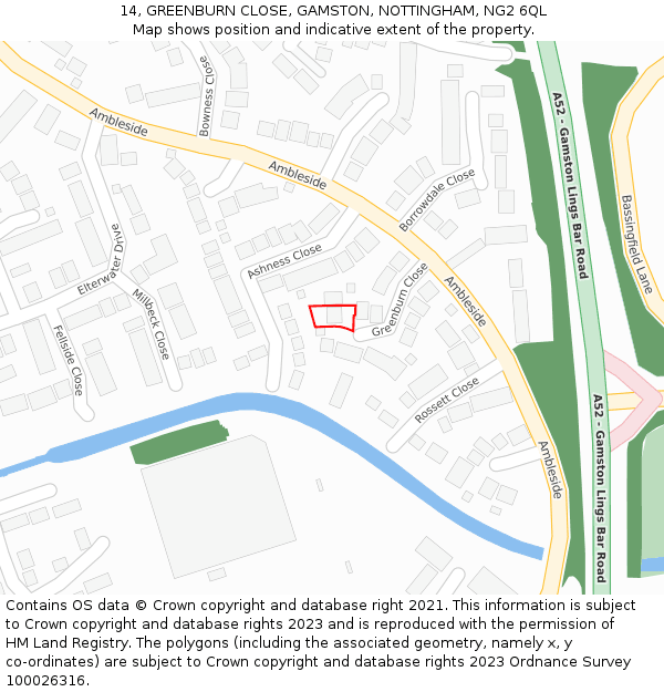 14, GREENBURN CLOSE, GAMSTON, NOTTINGHAM, NG2 6QL: Location map and indicative extent of plot