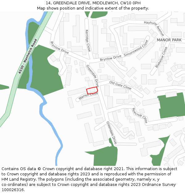 14, GREENDALE DRIVE, MIDDLEWICH, CW10 0PH: Location map and indicative extent of plot