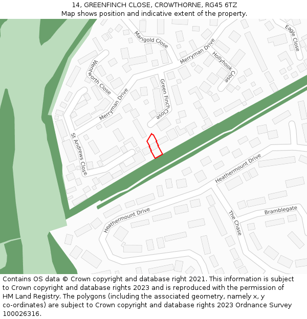 14, GREENFINCH CLOSE, CROWTHORNE, RG45 6TZ: Location map and indicative extent of plot