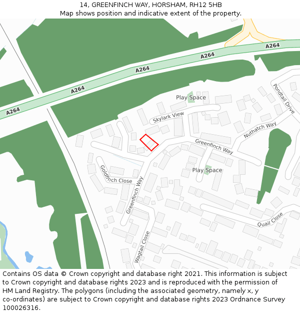 14, GREENFINCH WAY, HORSHAM, RH12 5HB: Location map and indicative extent of plot