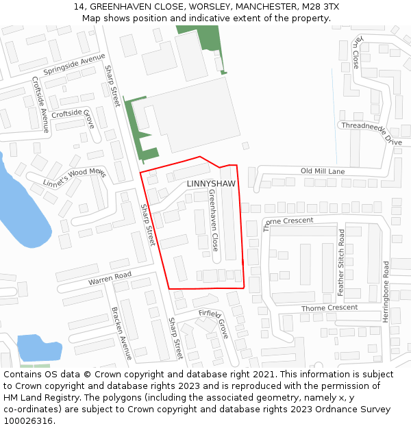 14, GREENHAVEN CLOSE, WORSLEY, MANCHESTER, M28 3TX: Location map and indicative extent of plot