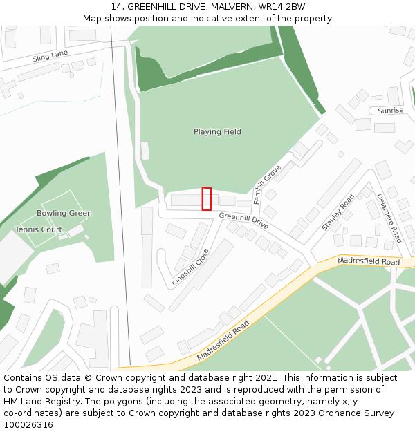 14, GREENHILL DRIVE, MALVERN, WR14 2BW: Location map and indicative extent of plot