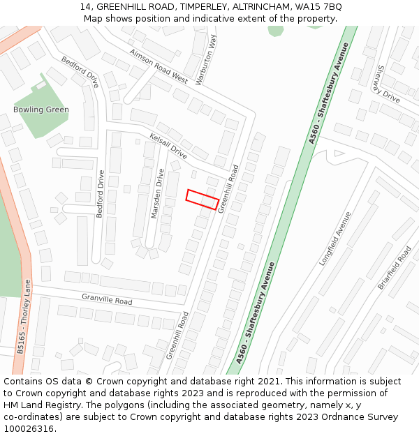 14, GREENHILL ROAD, TIMPERLEY, ALTRINCHAM, WA15 7BQ: Location map and indicative extent of plot