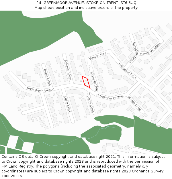 14, GREENMOOR AVENUE, STOKE-ON-TRENT, ST6 6UQ: Location map and indicative extent of plot