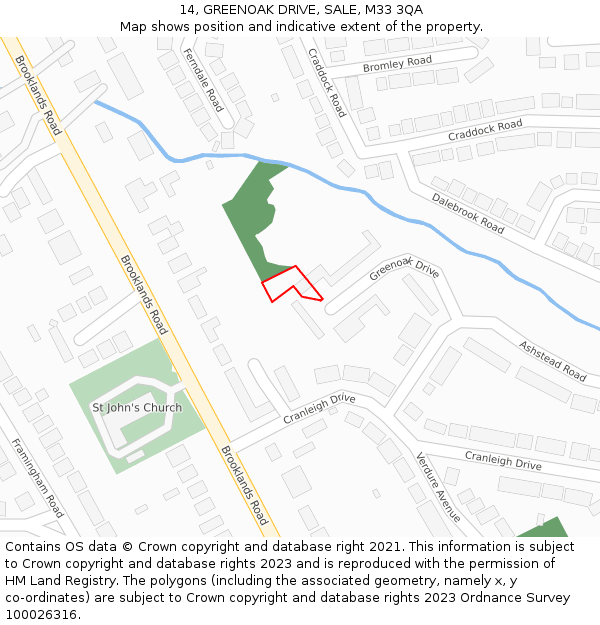 14, GREENOAK DRIVE, SALE, M33 3QA: Location map and indicative extent of plot