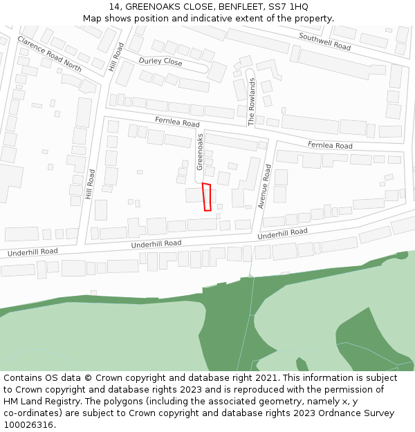 14, GREENOAKS CLOSE, BENFLEET, SS7 1HQ: Location map and indicative extent of plot