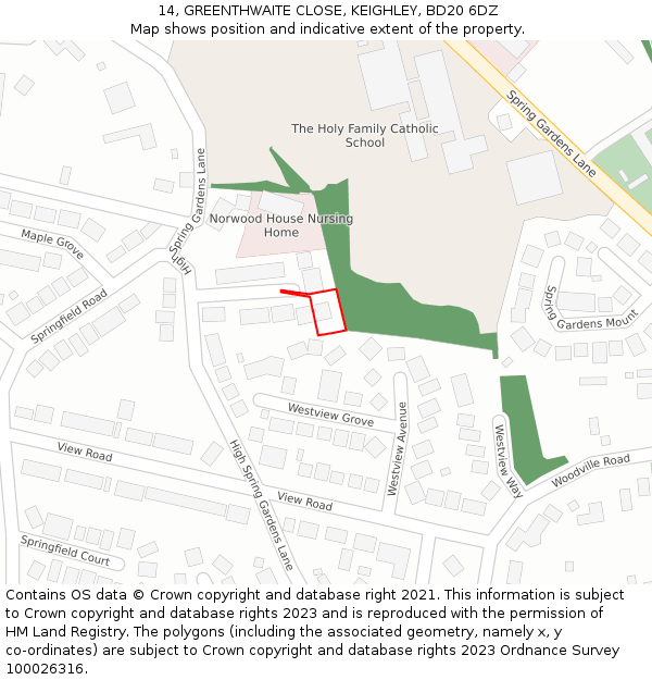 14, GREENTHWAITE CLOSE, KEIGHLEY, BD20 6DZ: Location map and indicative extent of plot