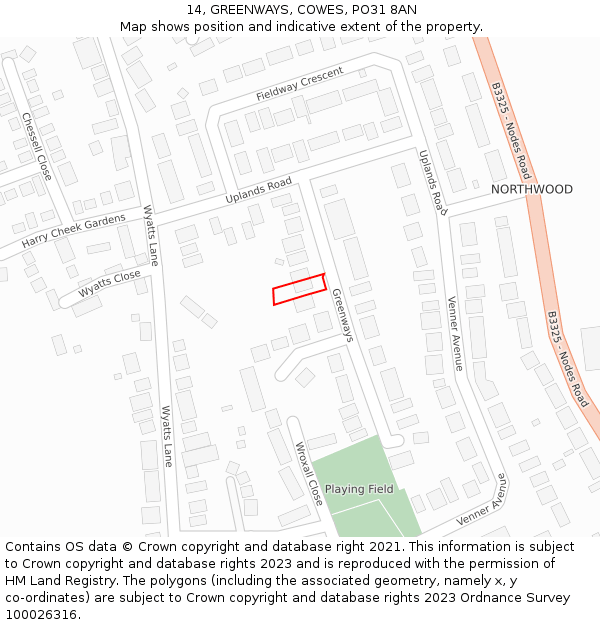 14, GREENWAYS, COWES, PO31 8AN: Location map and indicative extent of plot